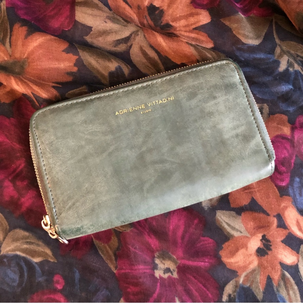 Adrienne Vittadini Dark Green Clutch faux Suede